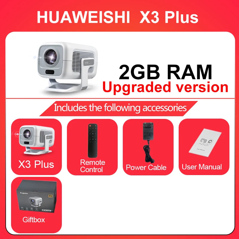 HUAWEISHI 4K Android Projector – 600 ANSI, Auto FocusTM