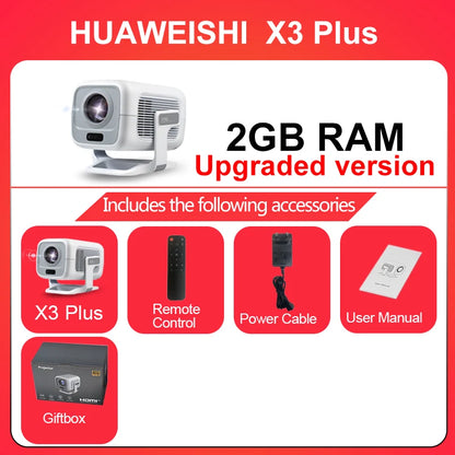 HUAWEISHI 4K Android Projector – 600 ANSI, Auto FocusTM