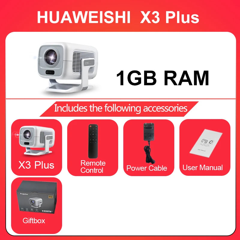 HUAWEISHI 4K Android Projector – 600 ANSI, Auto FocusTM