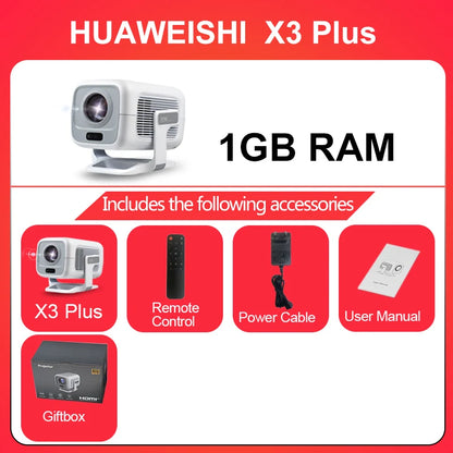 HUAWEISHI 4K Android Projector – 600 ANSI, Auto FocusTM