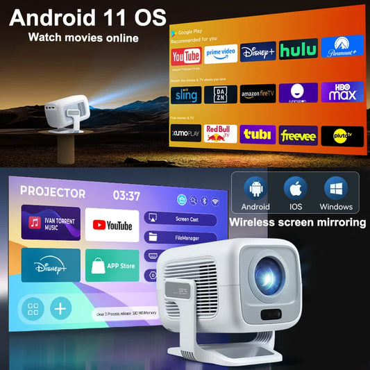 HUAWEISHI 4K Android Projector – 600 ANSI, Auto FocusTM